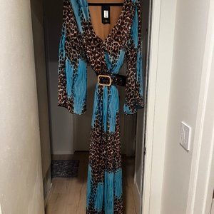 Magnum Belted Maxi Dress - Aqua/Leopard Combo